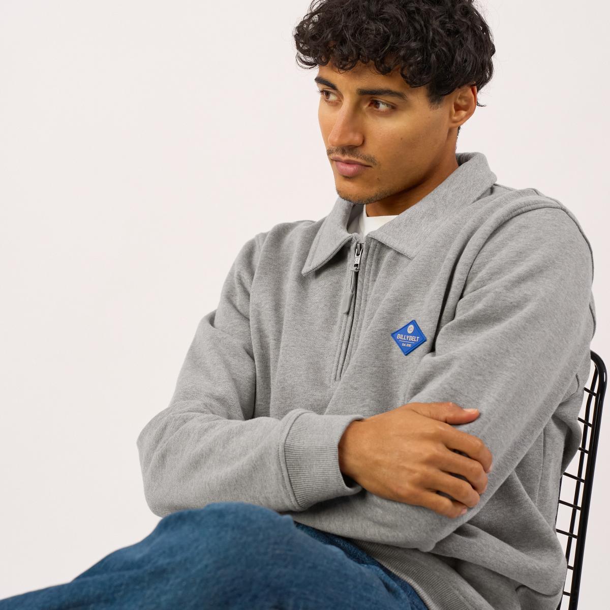 Sweat en coton bio en col zippé - Gris chiné