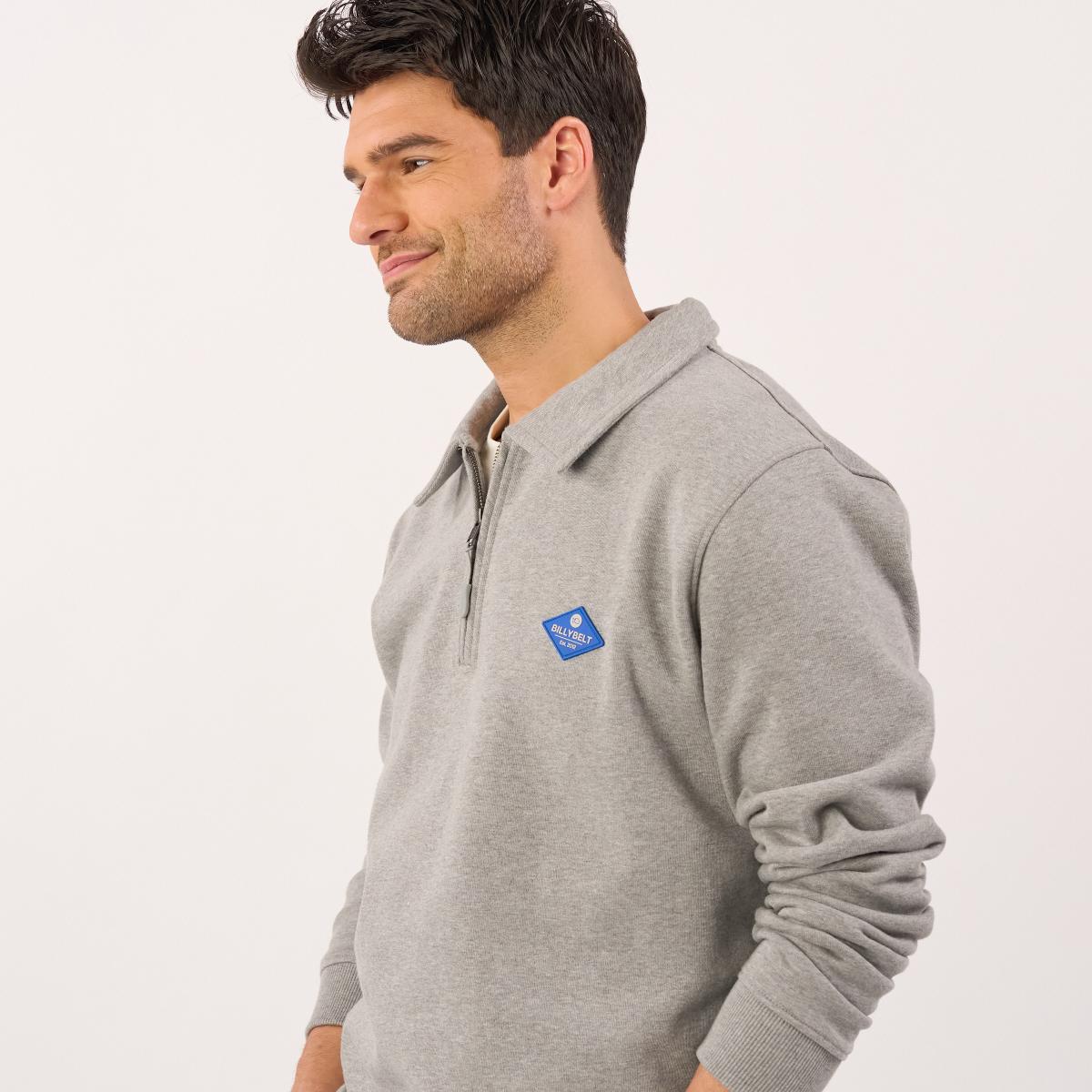 Sweater van biologisch katoen met ritskraag - Gemêleerd grijs