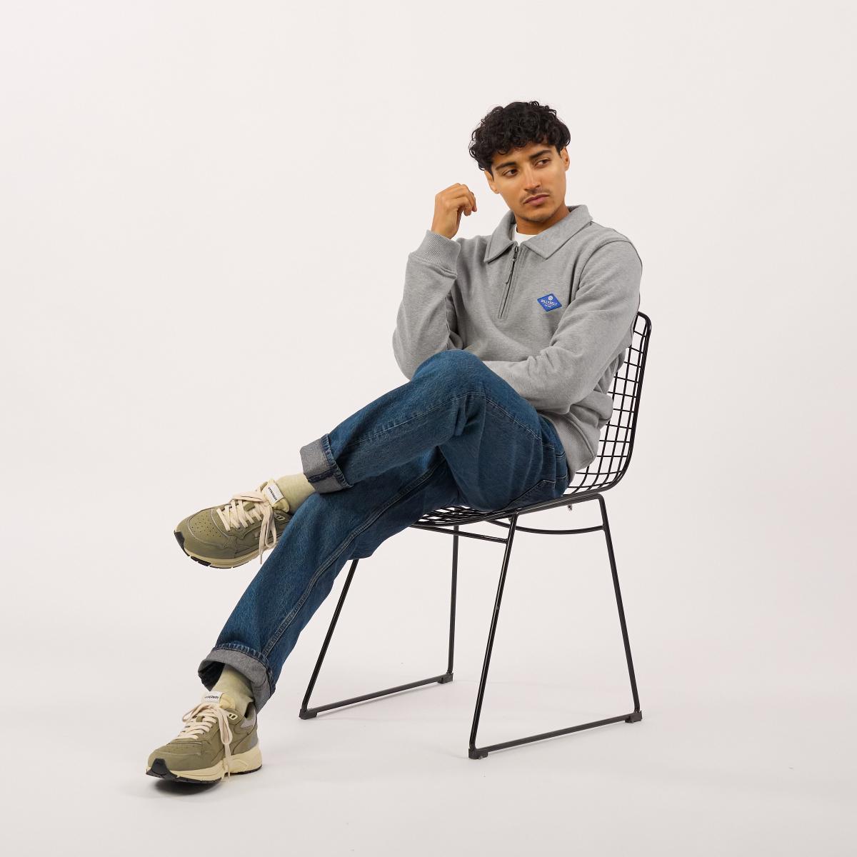 Sweat en coton bio en col zippé - Gris chiné
