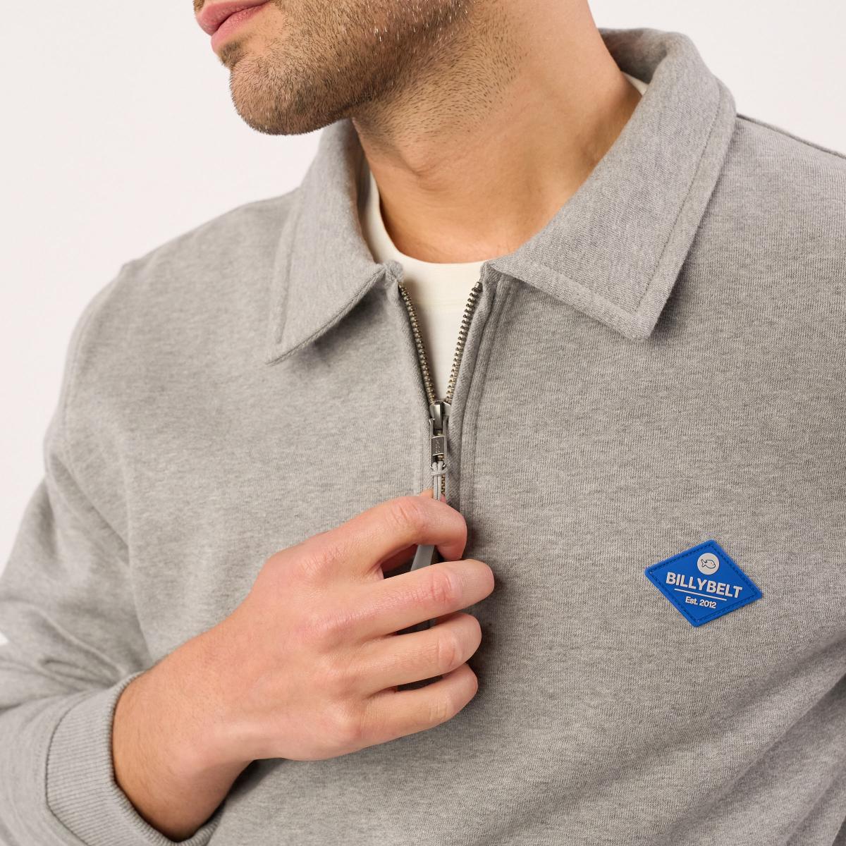 Sweater van biologisch katoen met ritskraag - Gemêleerd grijs