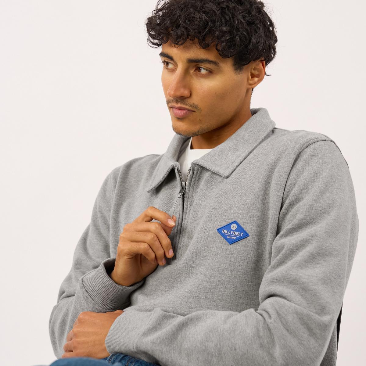 Sweater van biologisch katoen met ritskraag - Gemêleerd grijs