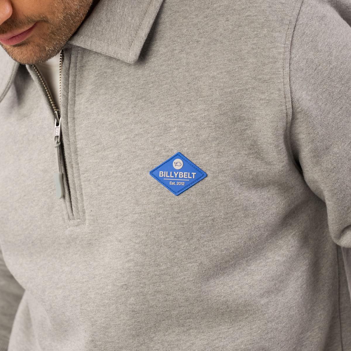 Sweater van biologisch katoen met ritskraag - Gemêleerd grijs