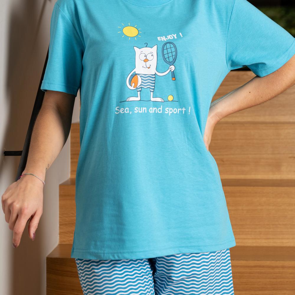 Vrouwen - Pyjamashort - Azuurblauw