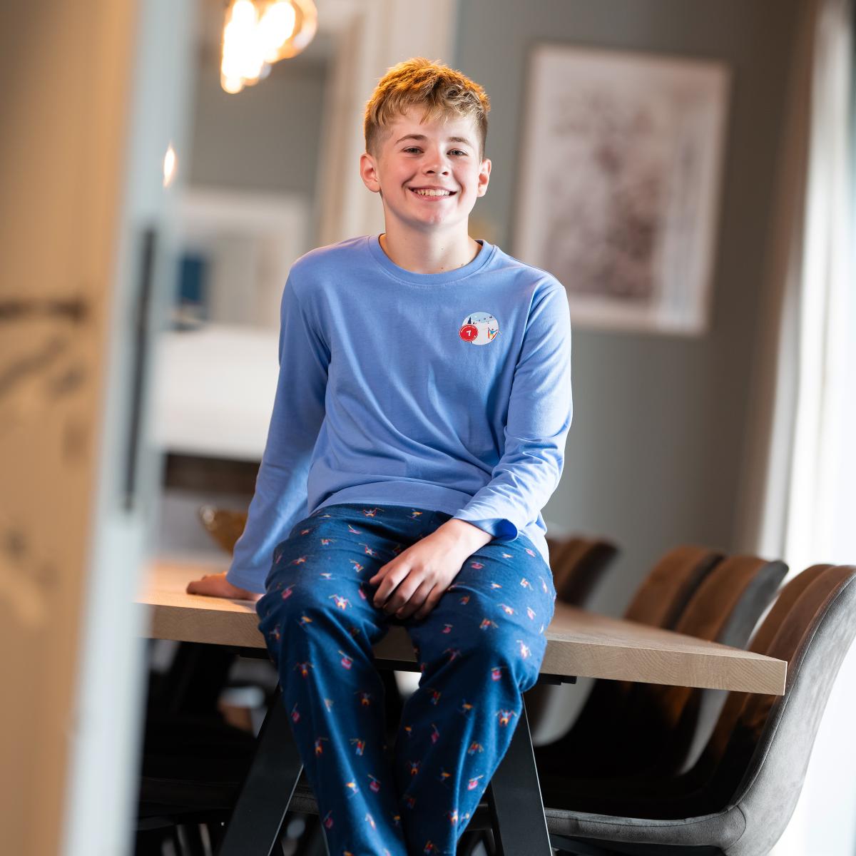 Pyjama flannelle et jersey - Kid - Blanc Et Bleu