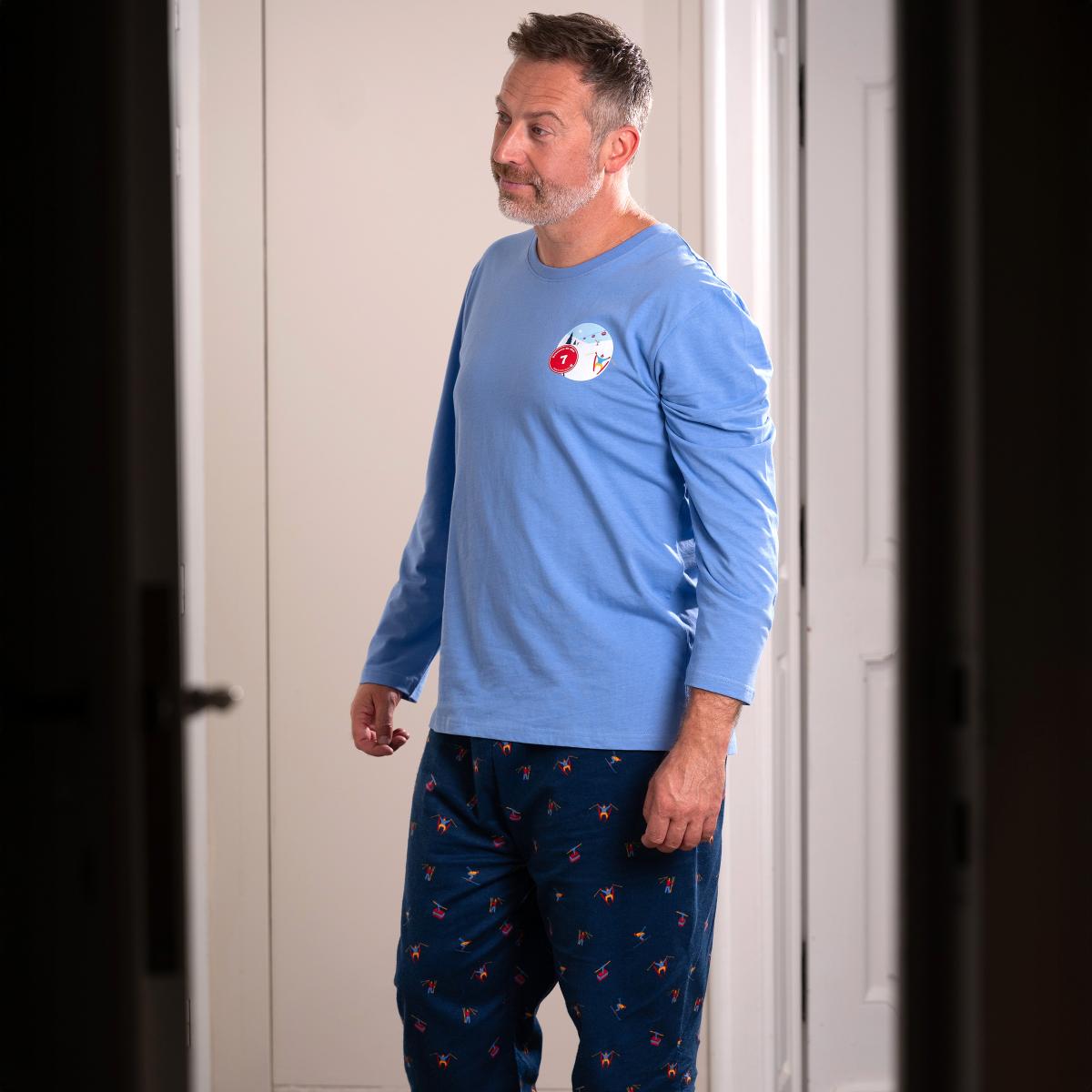Pyjama flannelle et jersey - Homme - Blanc Et Bleu