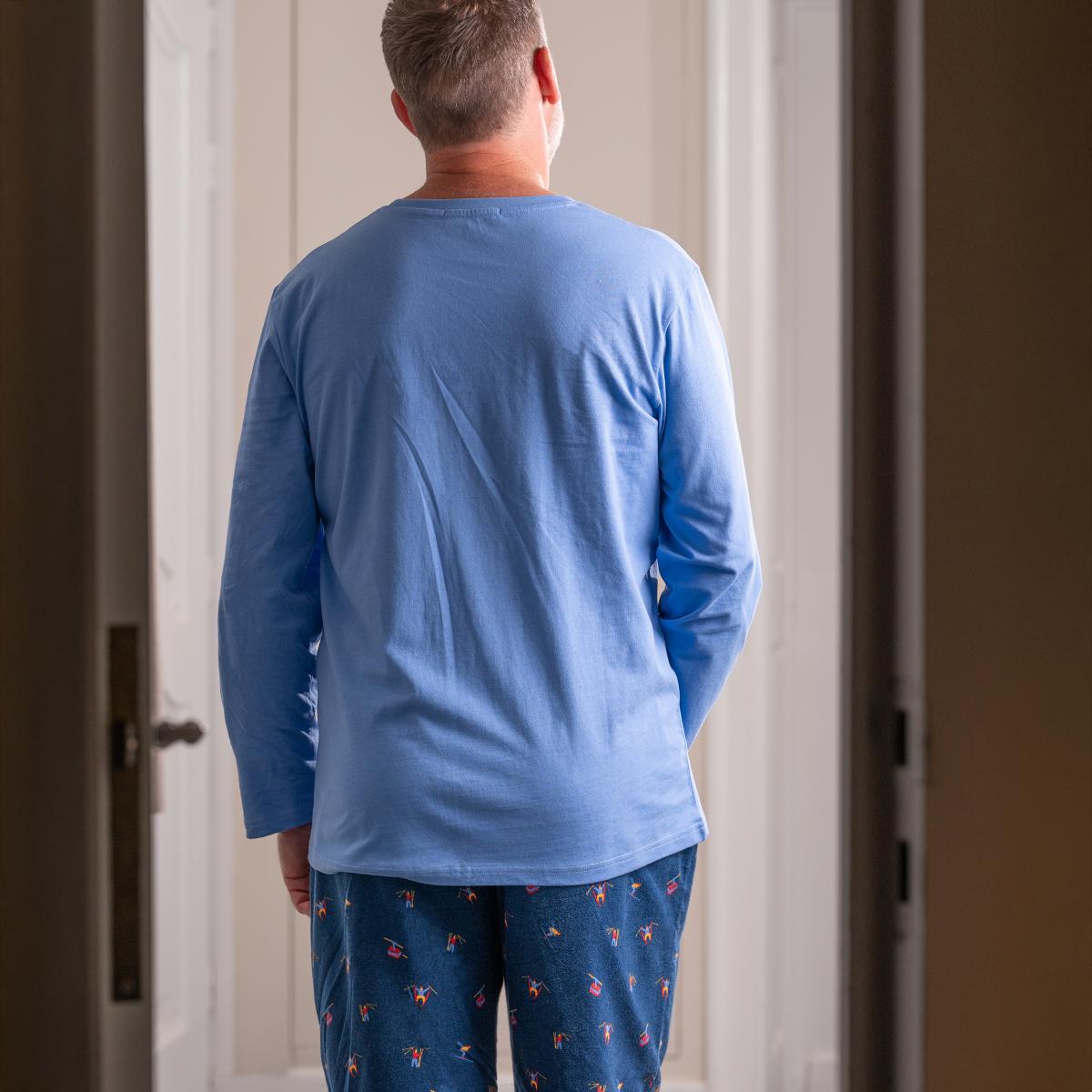 Pyjama flannelle et jersey - Homme - Blanc Et Bleu