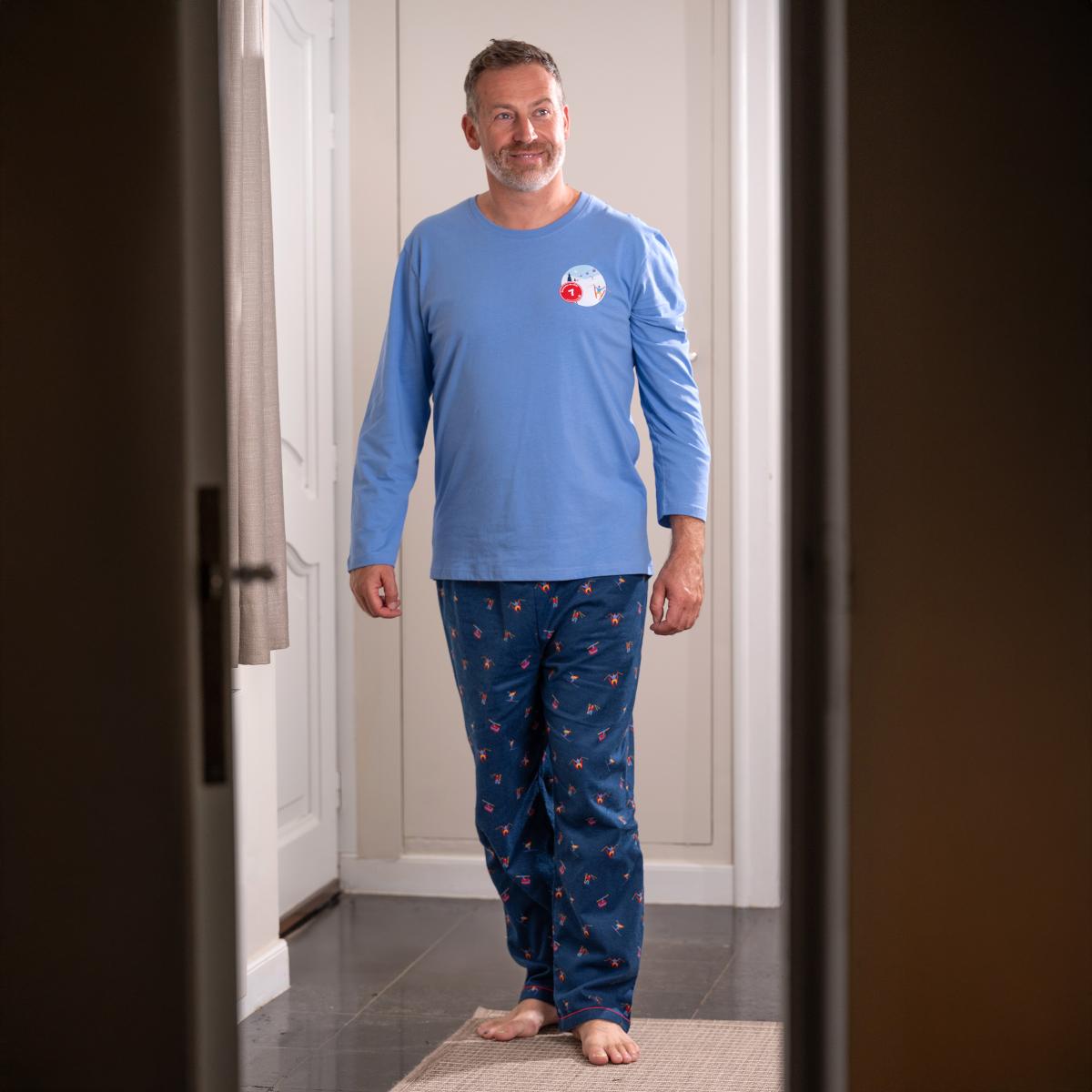Pyjama flannelle et jersey - Homme - Blanc Et Bleu