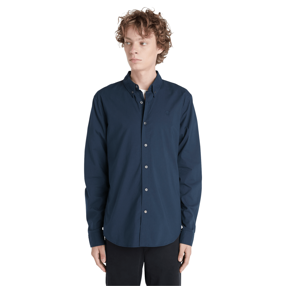 SACO RIVER Solid Poplin Long Sleeve Shirt DARK SAPPHIRE