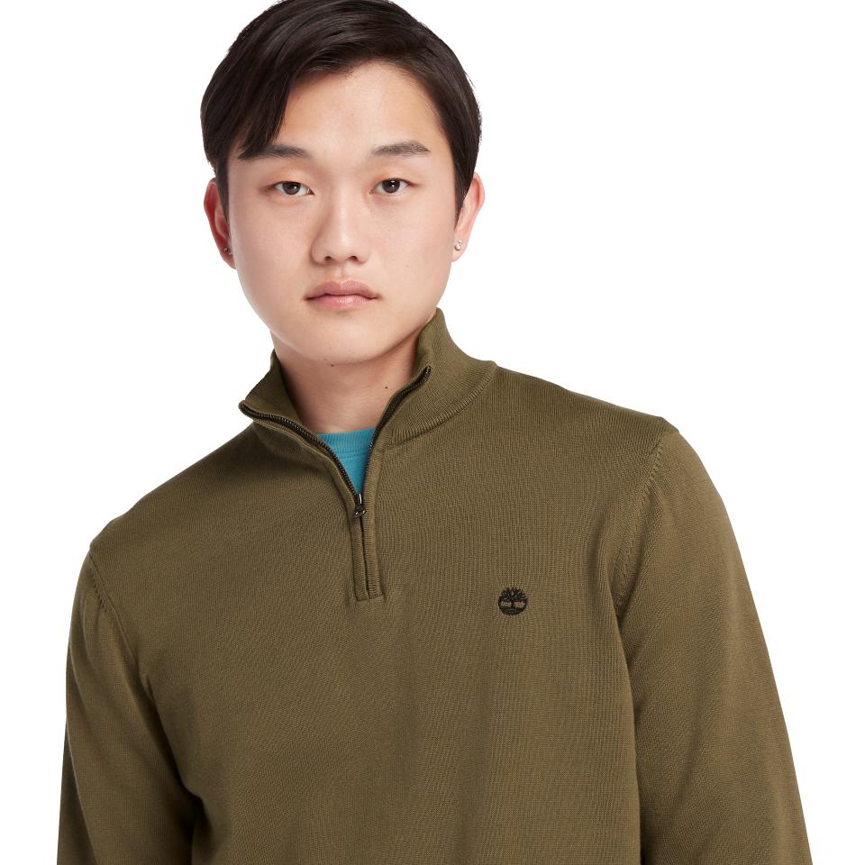 Williams River Cotton Yd 1/4 Zip Sweater Leaf Green