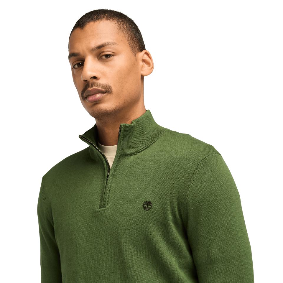 Williams River Cotton Yd 1/4 Zip Sweater Black Forest Green