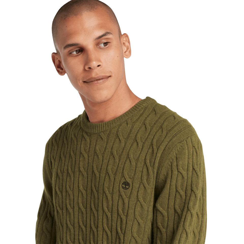 Phillips Brook Cable Crew Neck Sweater Dark Olive