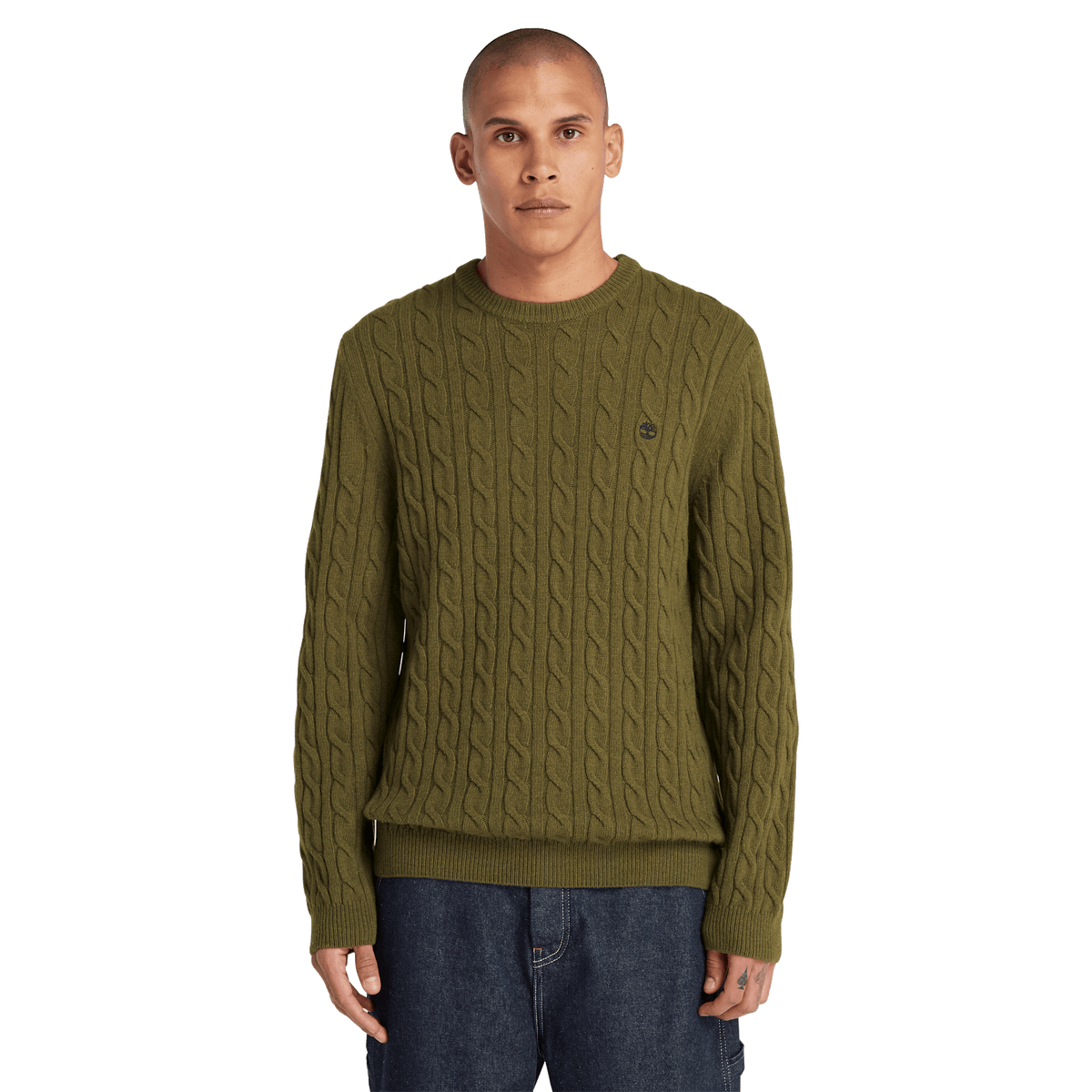 Phillips Brook Cable Crew Neck Sweater Dark Olive