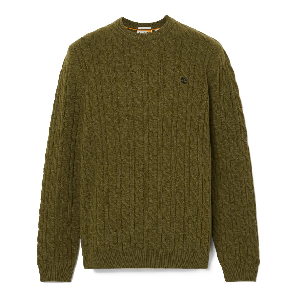 Phillips Brook Cable Crew Neck Sweater Dark Olive