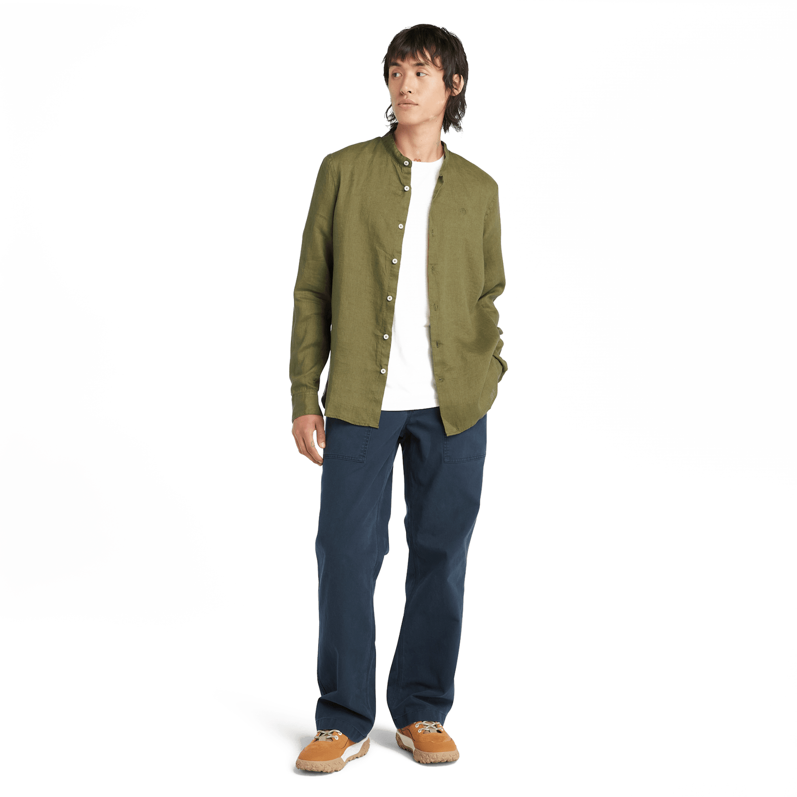 Mill Brook Linen Korean Collar Shirt Sphagnum