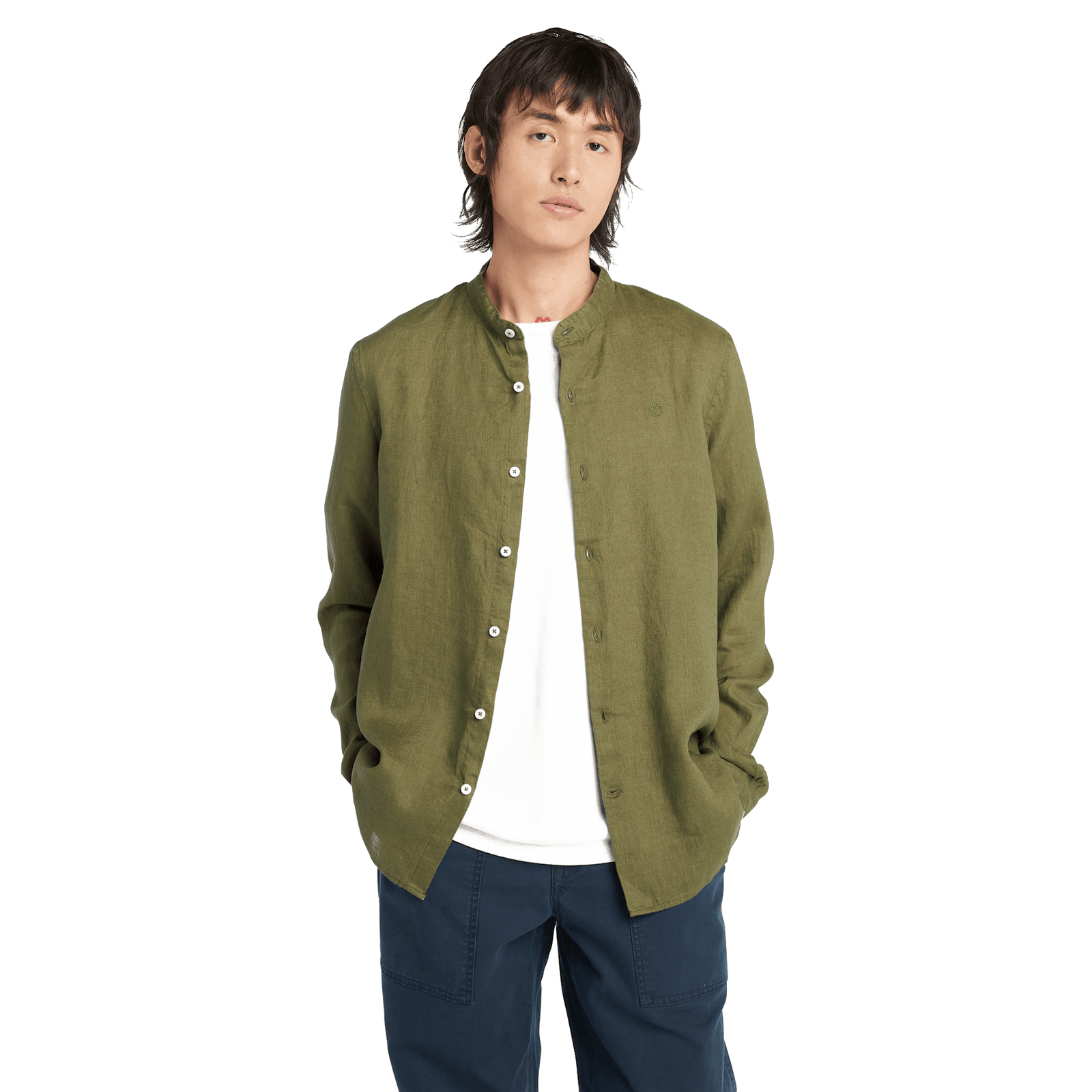 Mill Brook Linen Korean Collar Shirt Sphagnum
