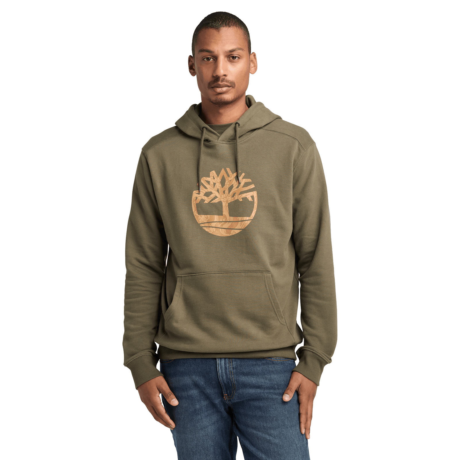 Kennebec River Front Camo Tree Logo Hoodie Leaf Green