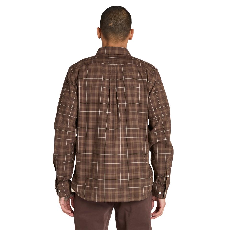 Stretch Poplin Check Shirt Chocolate Chip Yd