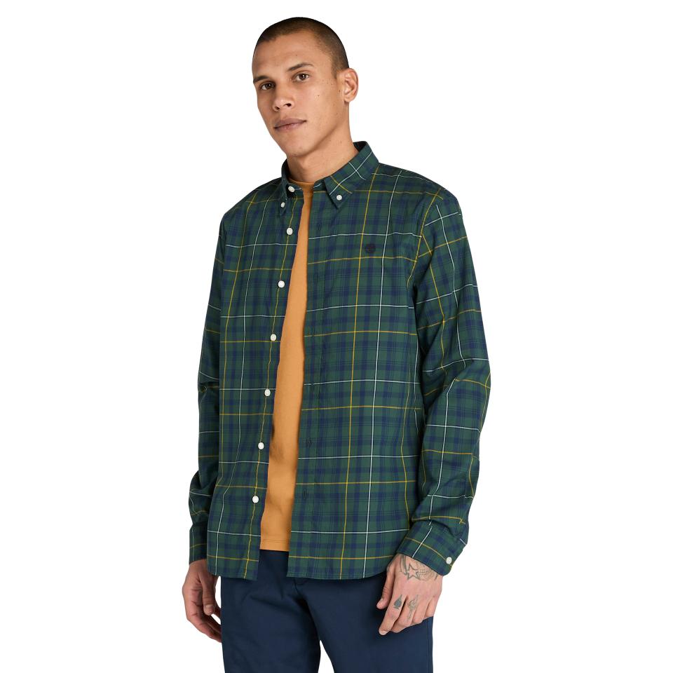 Stretch Poplin Check Shirt Green Gables Yd