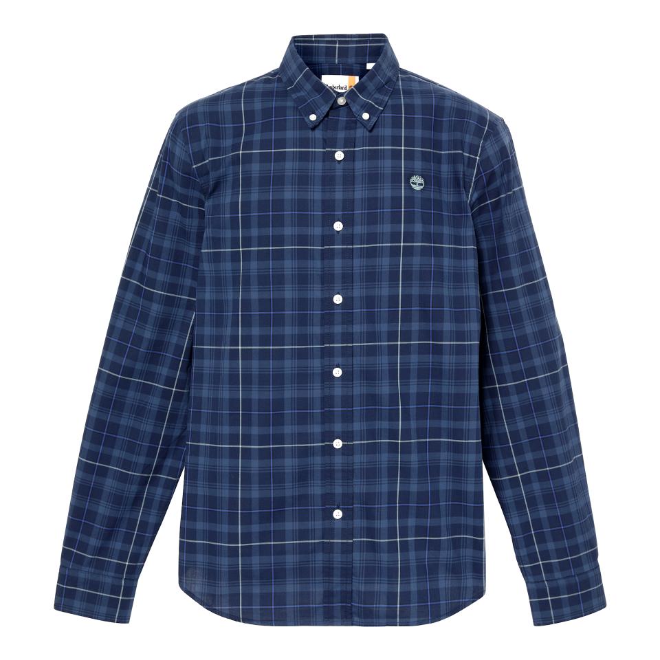 Stretch Poplin Check Shirt Peacoat Yd