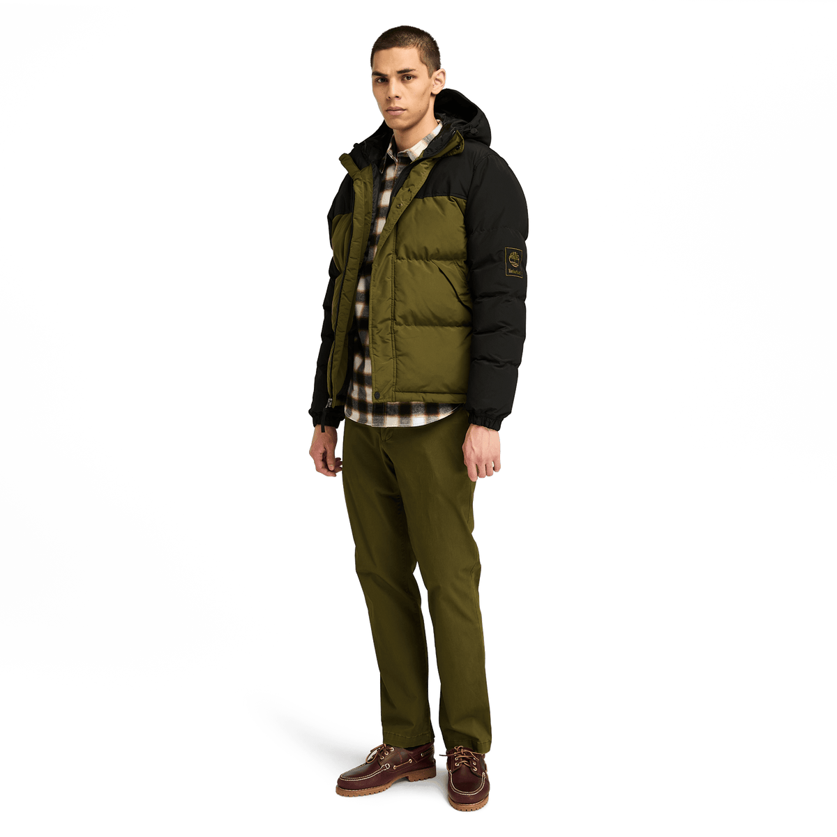 Puffer Hooded Jacket Dark Olive/Black