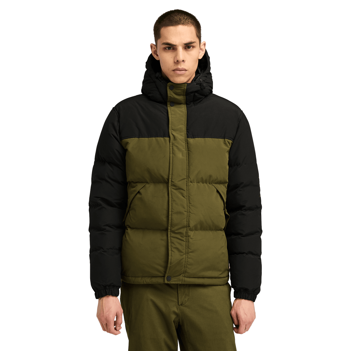 Puffer Hooded Jacket Dark Olive/Black