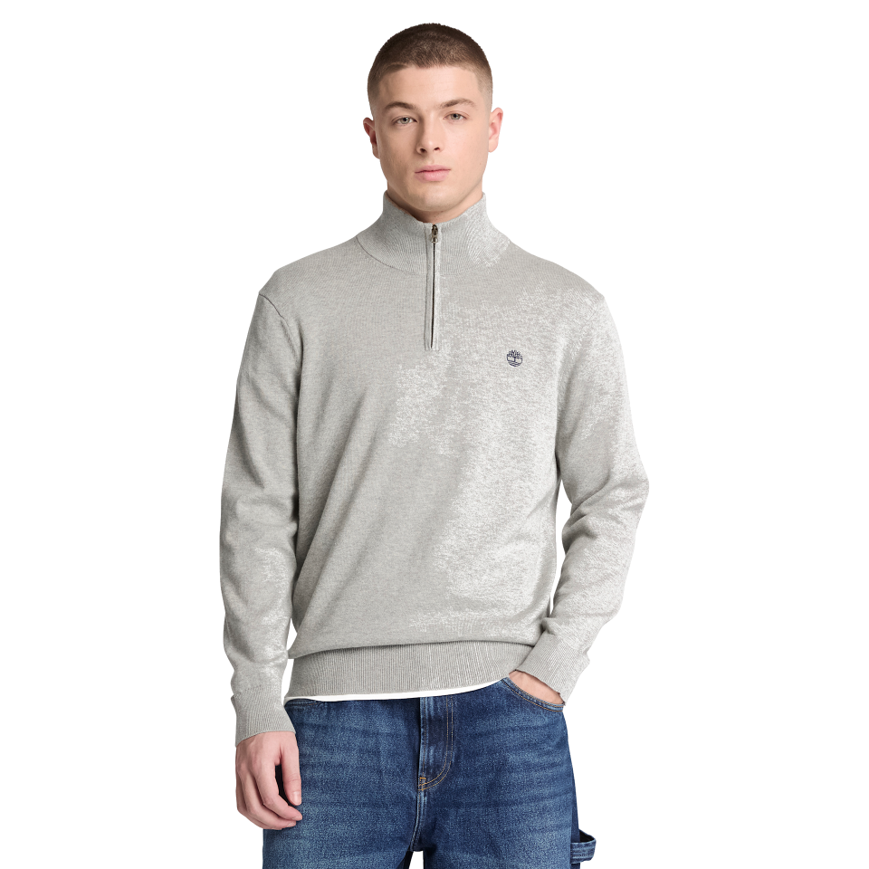 Oyster River Cotton 1/4 Zip Sweater Medium Grey Heather