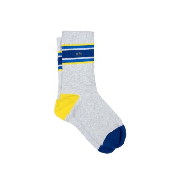 Chaussettes en coton peigné rétro - Gris, rayé bleu et jaune