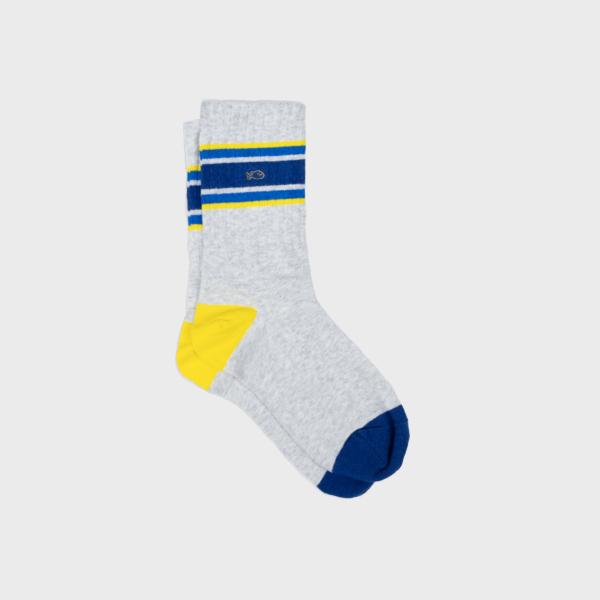 Chaussettes en coton peigné rétro - Gris, rayé bleu et jaune