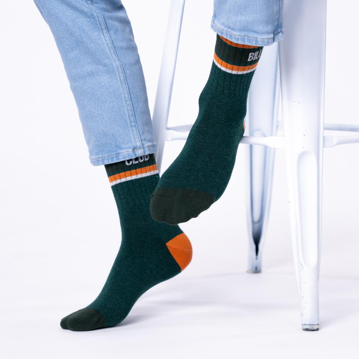 Chaussettes en coton peigné rétro - Vert, rayé orange et blanc