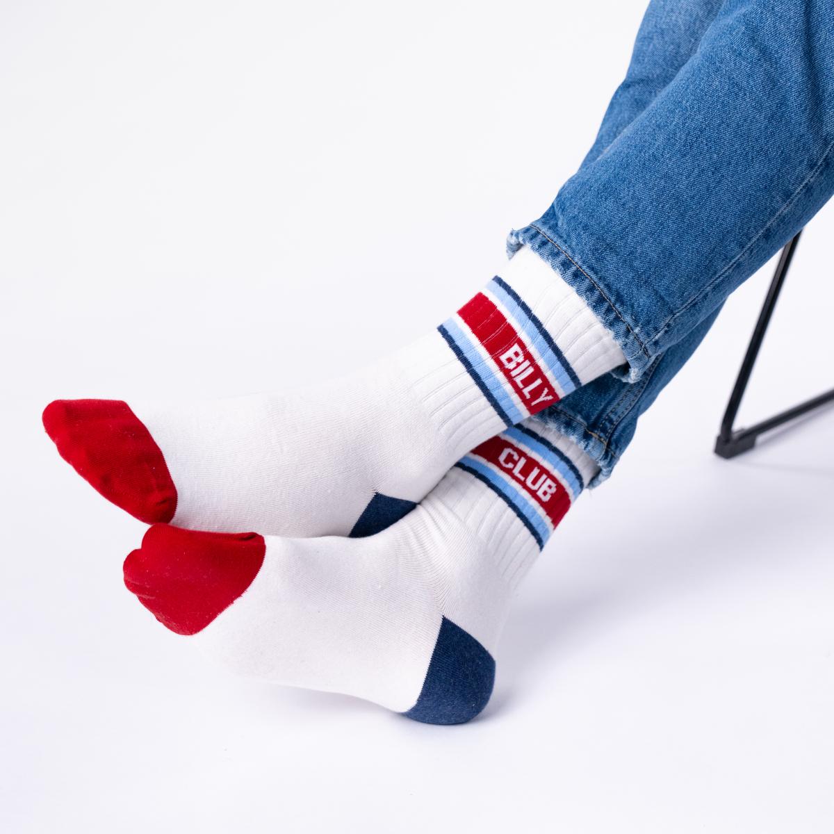 Retro sokken van gekamd katoen - Wit, rood en blauw gestreept