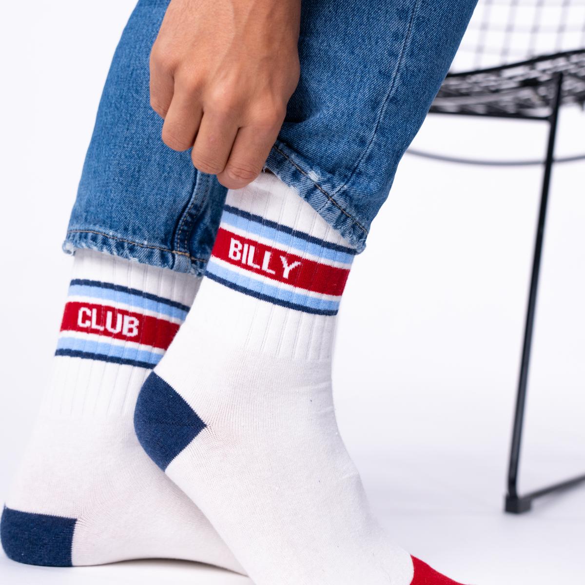 Retro sokken van gekamd katoen - Wit, rood en blauw gestreept
