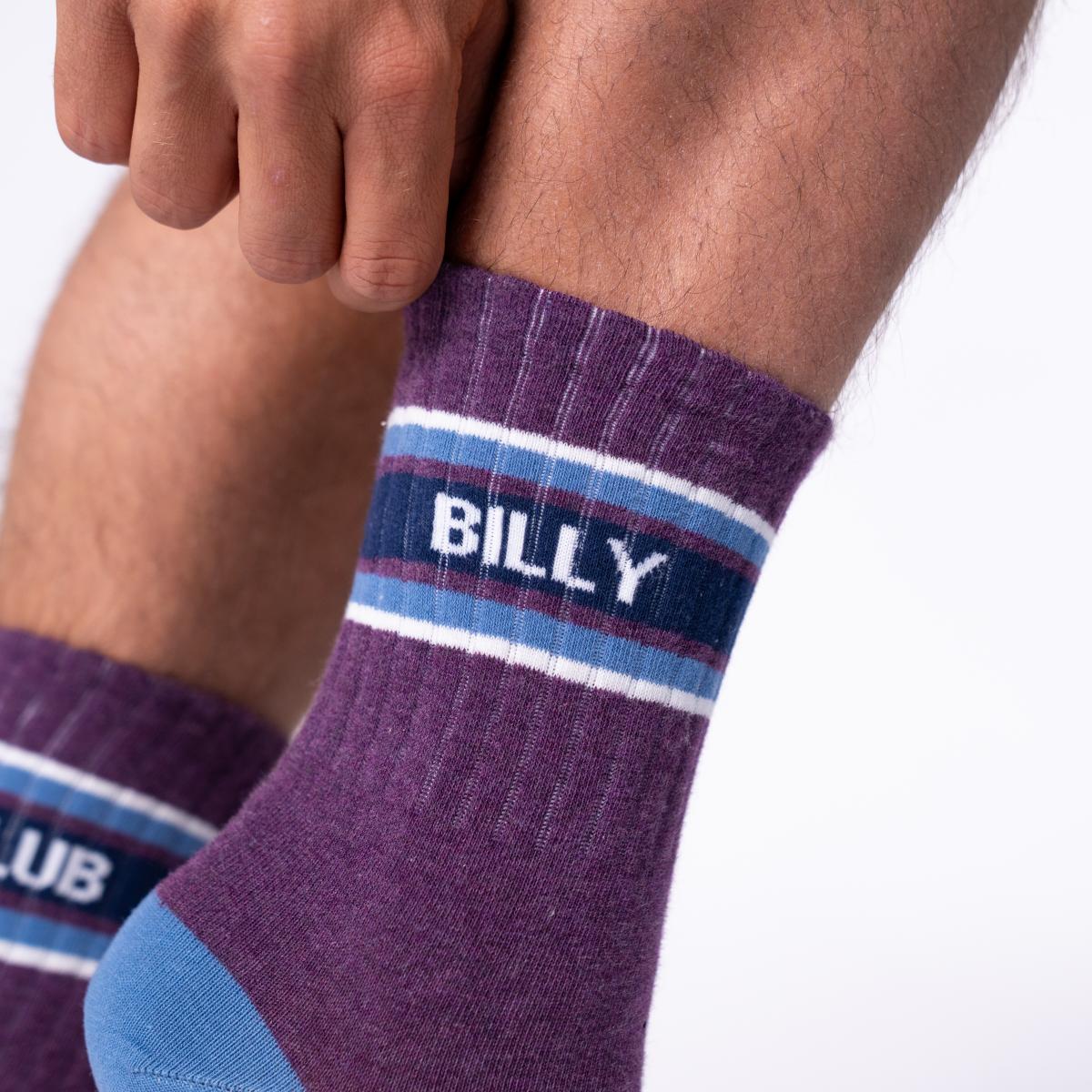 Chaussettes en coton peigné rétro - Violet, rayé bleu et blanc