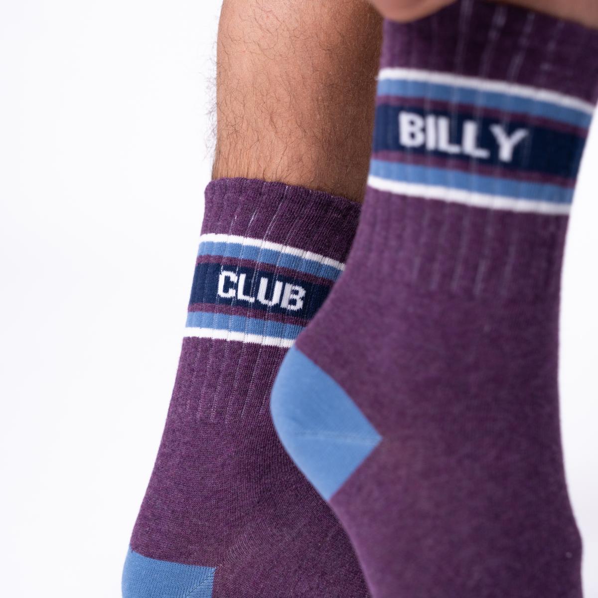Chaussettes en coton peigné rétro - Violet, rayé bleu et blanc