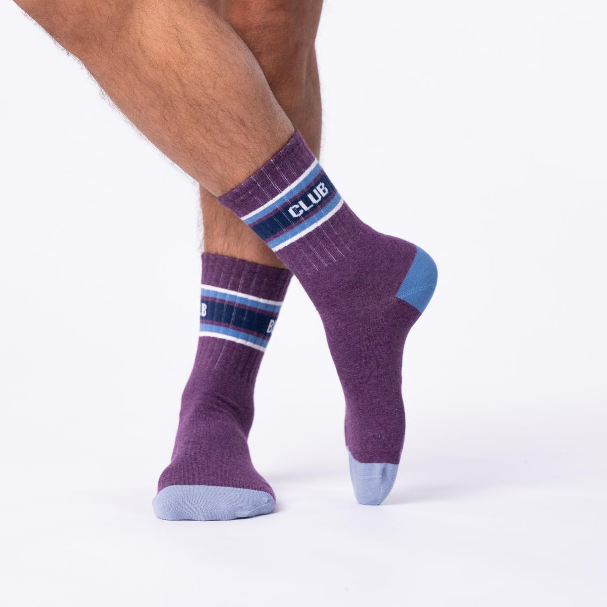 Retro sokken van gekamd katoen - Paars, blauw en wit gestreept