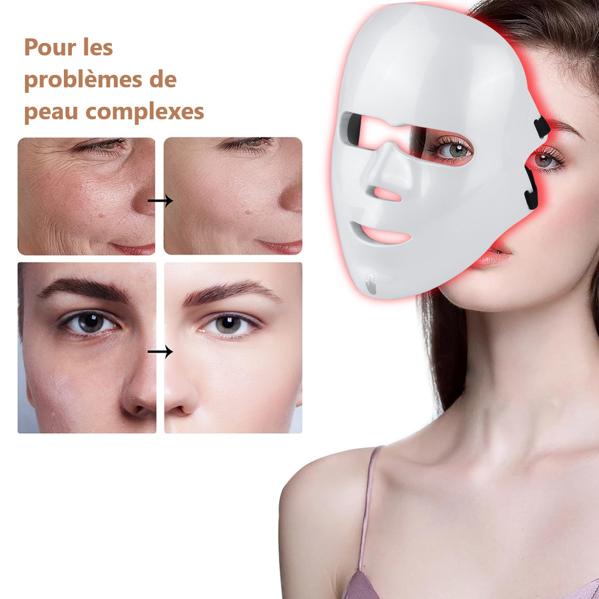 Led Gezichtsmasker Lichttherapie 7 Kleuren - Wit