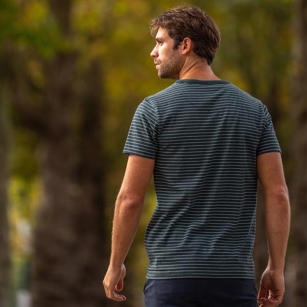 T-shirt en 100% coton bio Heavy - Rayé vert et blanc