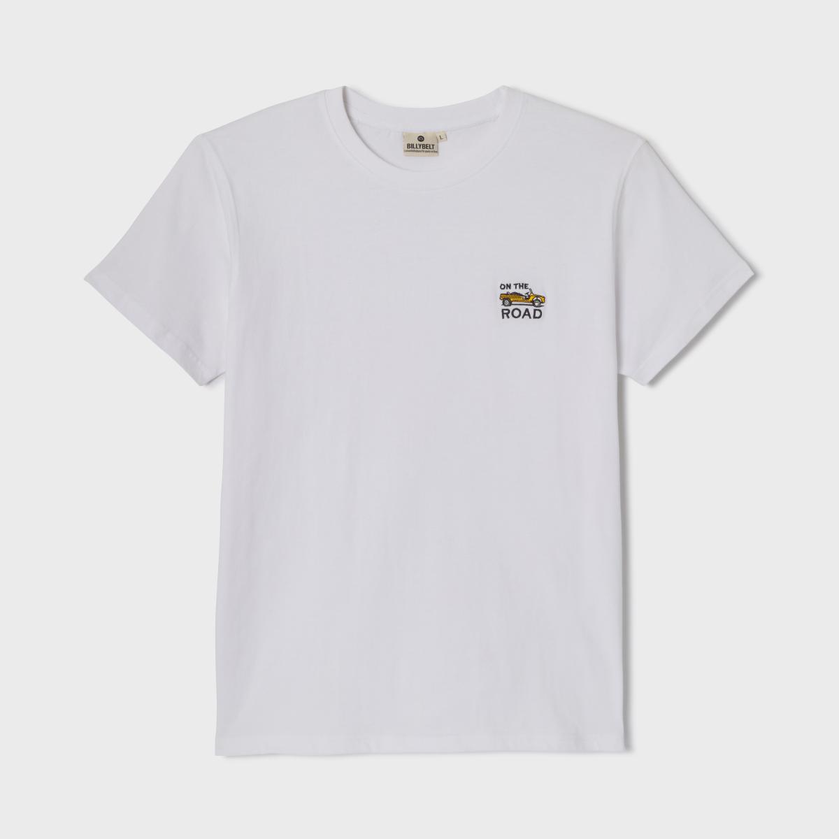 T-shirt van 100% biologisch katoen Roadtrip - Wit, Mehari-borduursel
