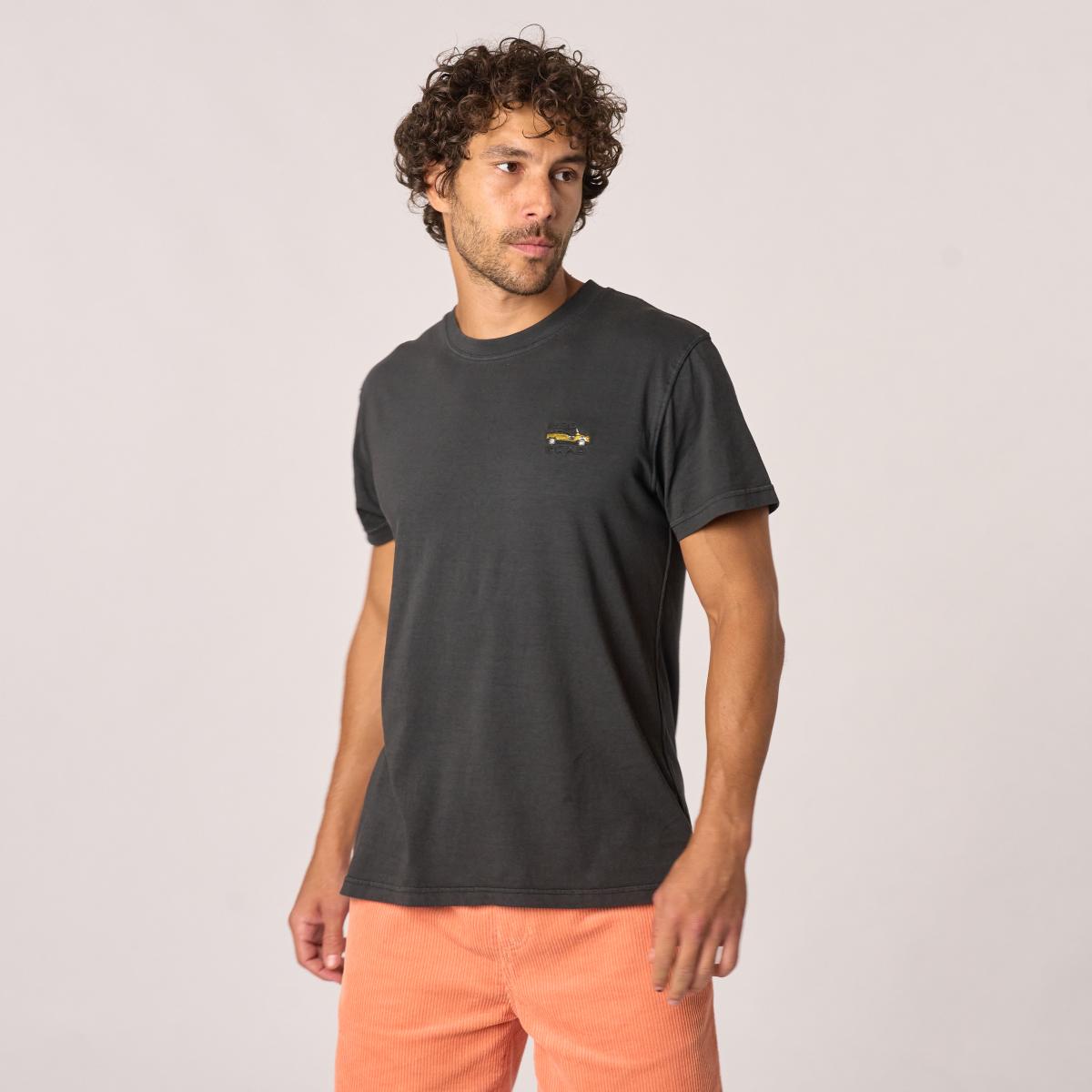 T-shirt van 100% biologisch katoen Roadtrip - Zwart, Mehari-borduursel
