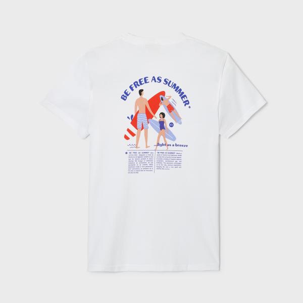 T-shirt van 100% biologisch katoen vintage - Wit, surferprint