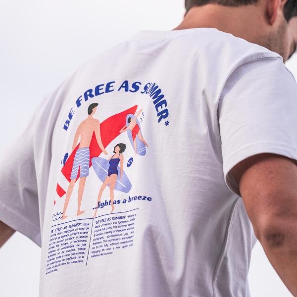 T-shirt van 100% biologisch katoen vintage - Wit, surferprint