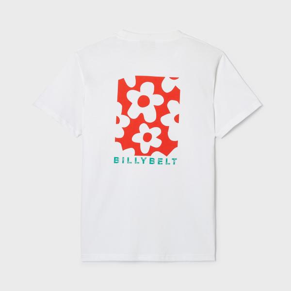T-shirt van 100% biologisch katoen vintage - Wit, bloemenprint