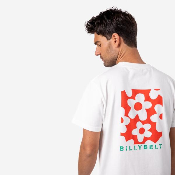 T-shirt van 100% biologisch katoen vintage - Wit, bloemenprint