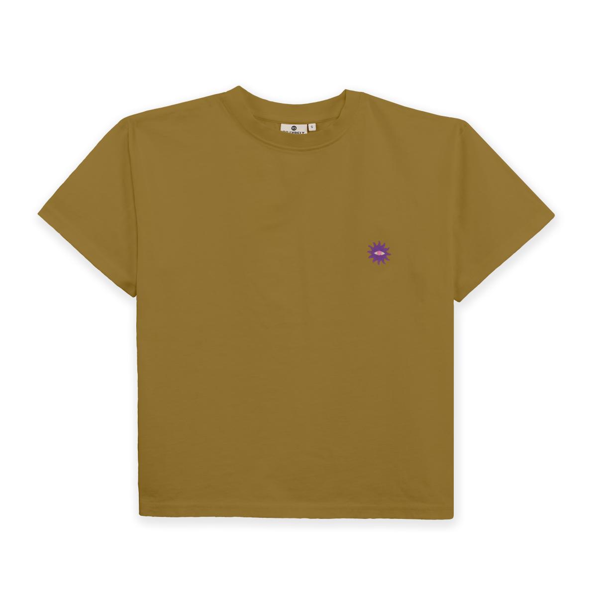 Dames-T-shirt van 100% biologisch katoen - Olijfgroen, zonneborduursel