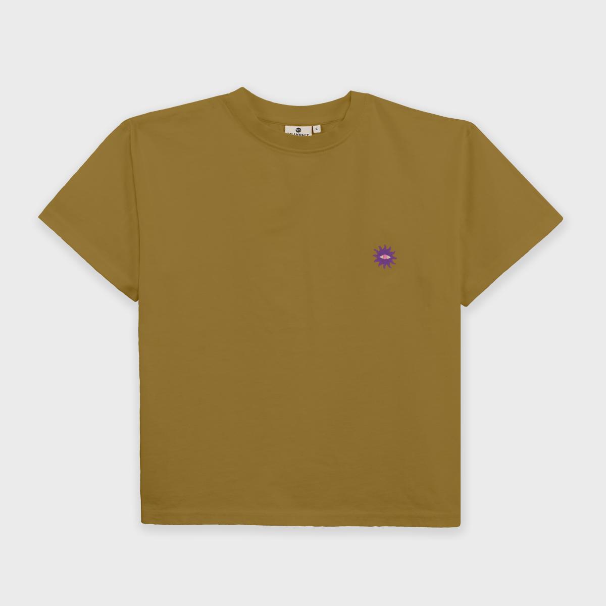Dames-T-shirt van 100% biologisch katoen - Olijfgroen, zonneborduursel