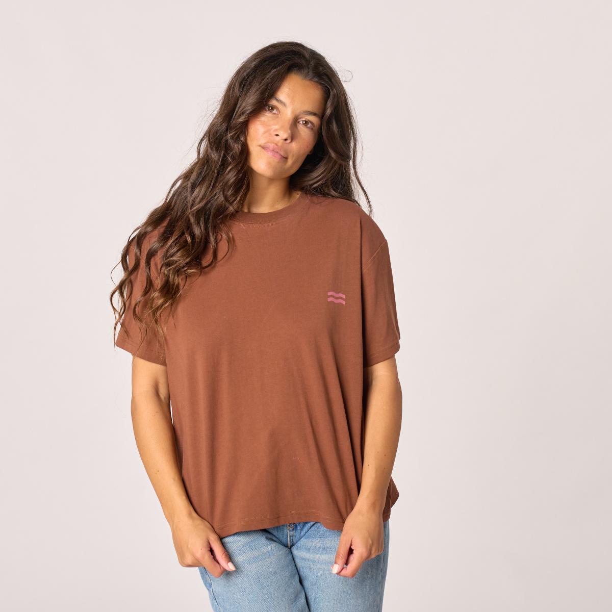 T-shirt femme en 100% coton bio - Marron, imprimé soleil