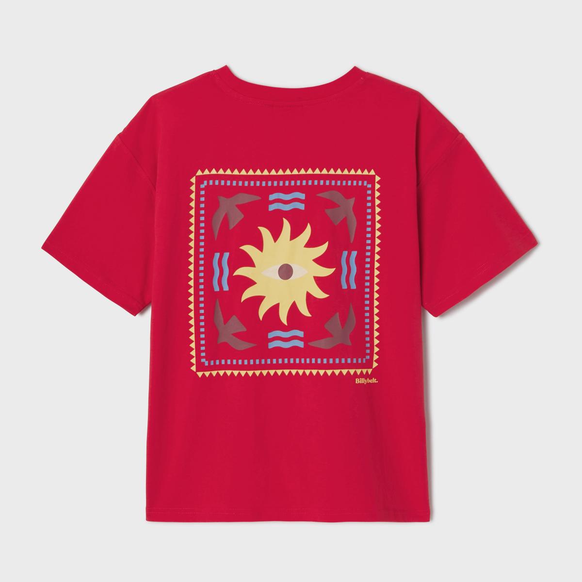 Dames-T-shirt van 100% biologisch katoen - Rood, zonneprint
