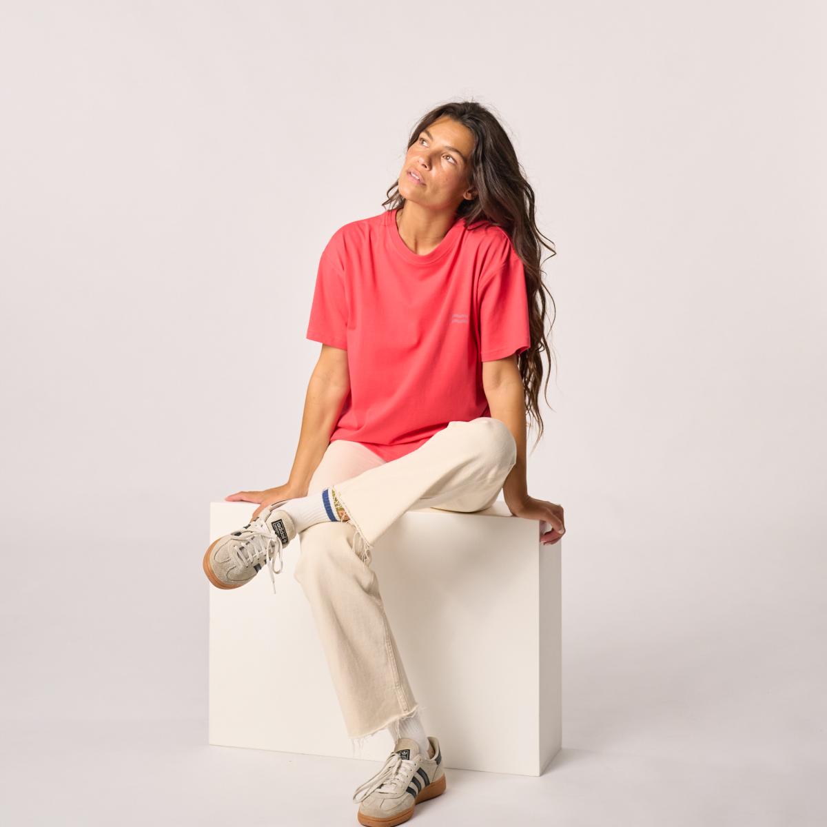 Dames-T-shirt van 100% biologisch katoen - Rood, zonneprint