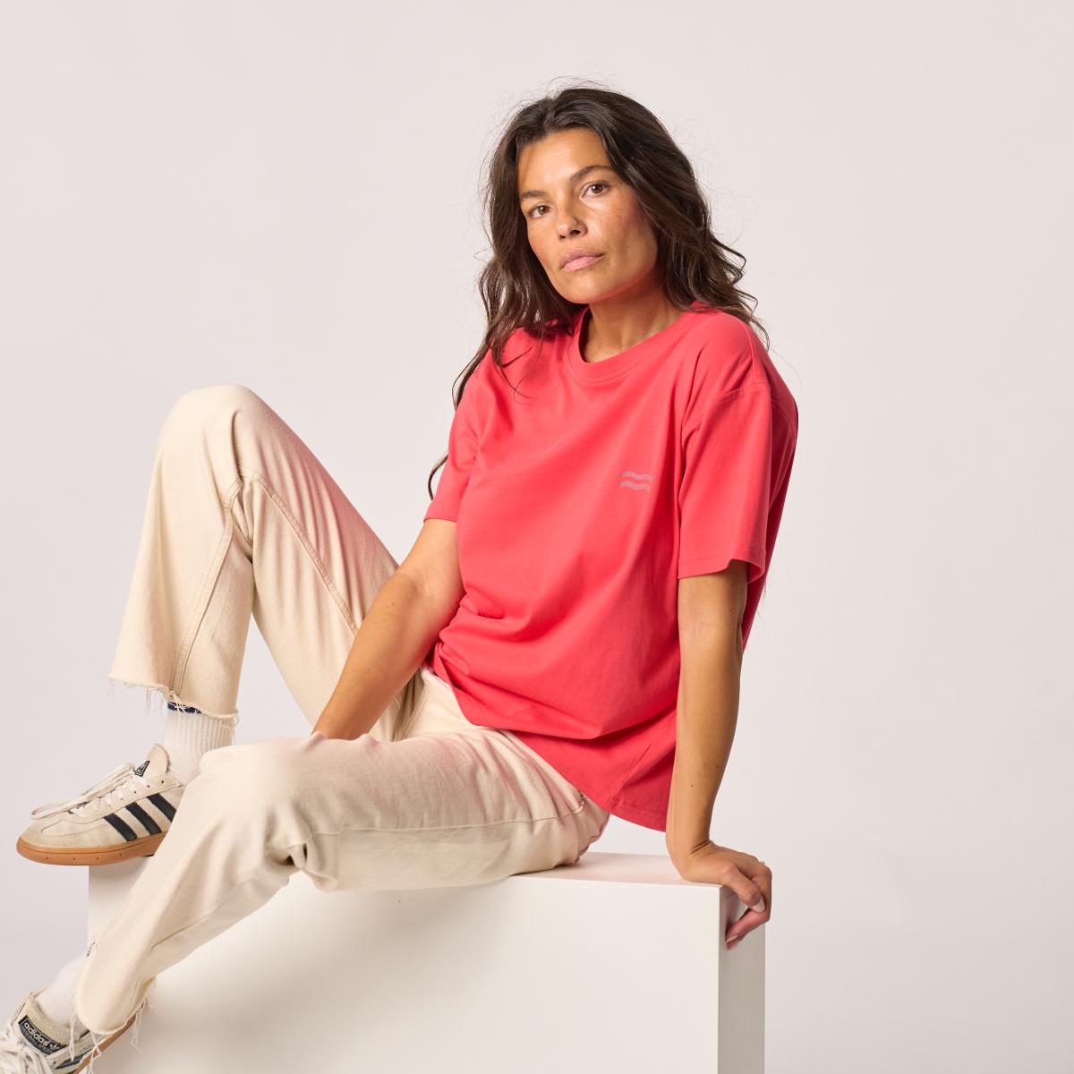 Dames-T-shirt van 100% biologisch katoen - Rood, zonneprint