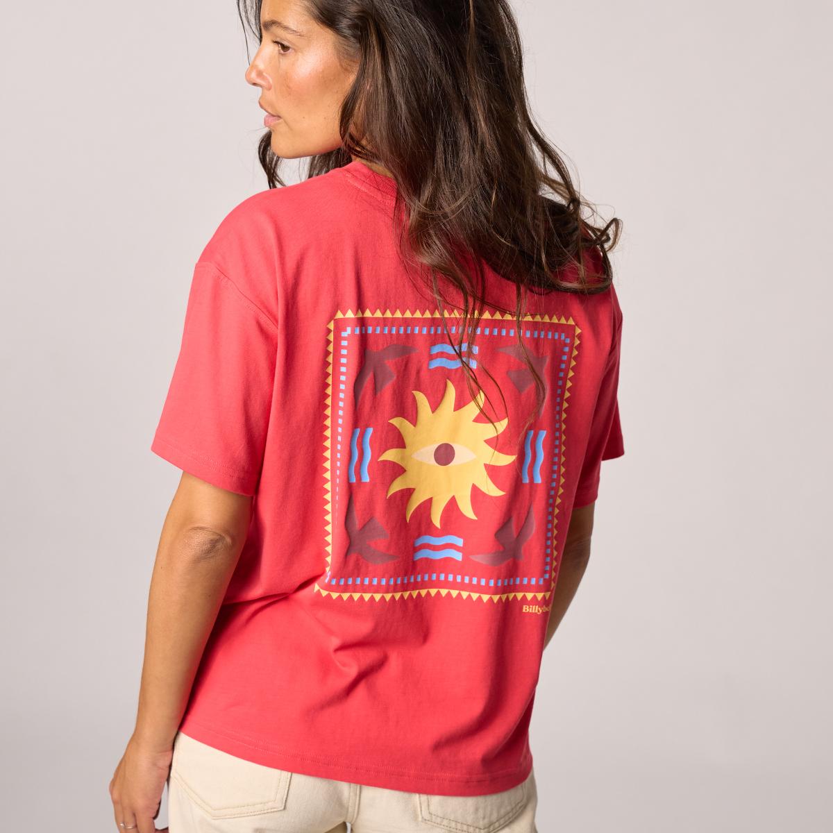 Dames-T-shirt van 100% biologisch katoen - Rood, zonneprint