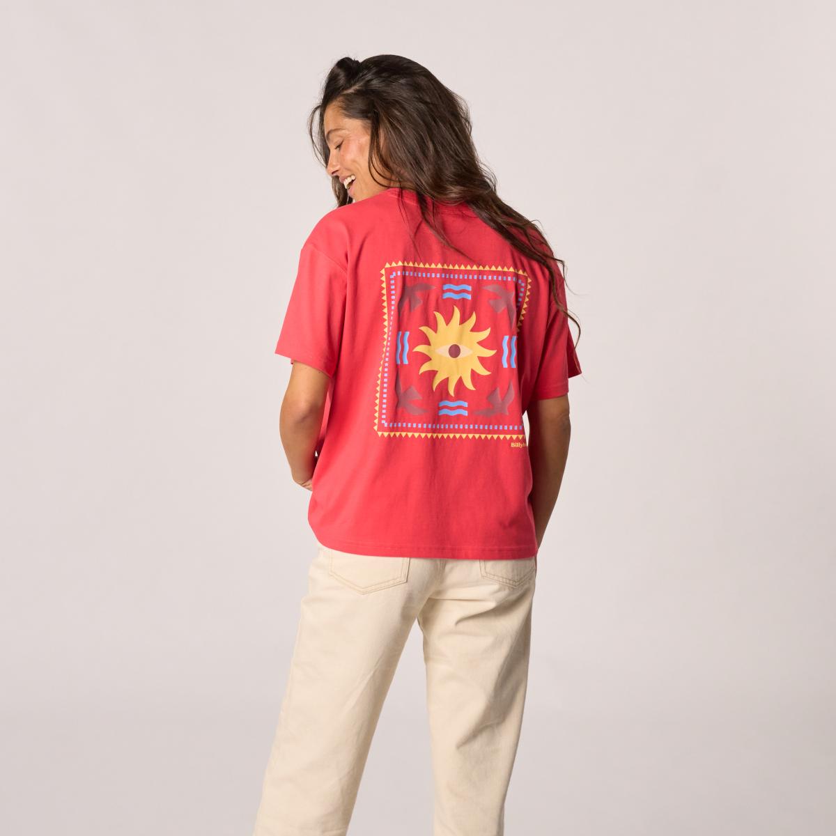 Dames-T-shirt van 100% biologisch katoen - Rood, zonneprint